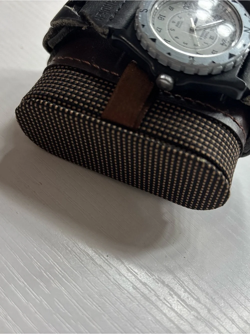 Timex Black Strap Watch with White Dial and Compass Bezel